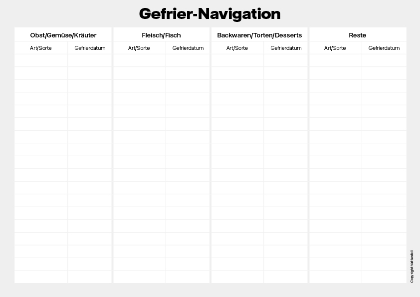 Zettel zum Ausdrucken: Gefrier-Navigation