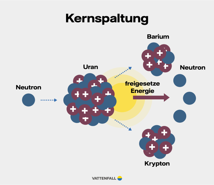 Infografik: Eine Illustration veranschaulicht den Prozess der Kernspaltung