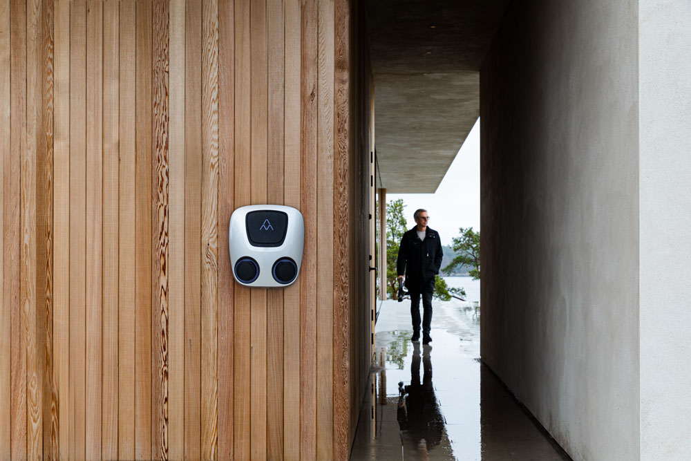 Elektromobilität Angemeldete Private Wallbox an Holzwand